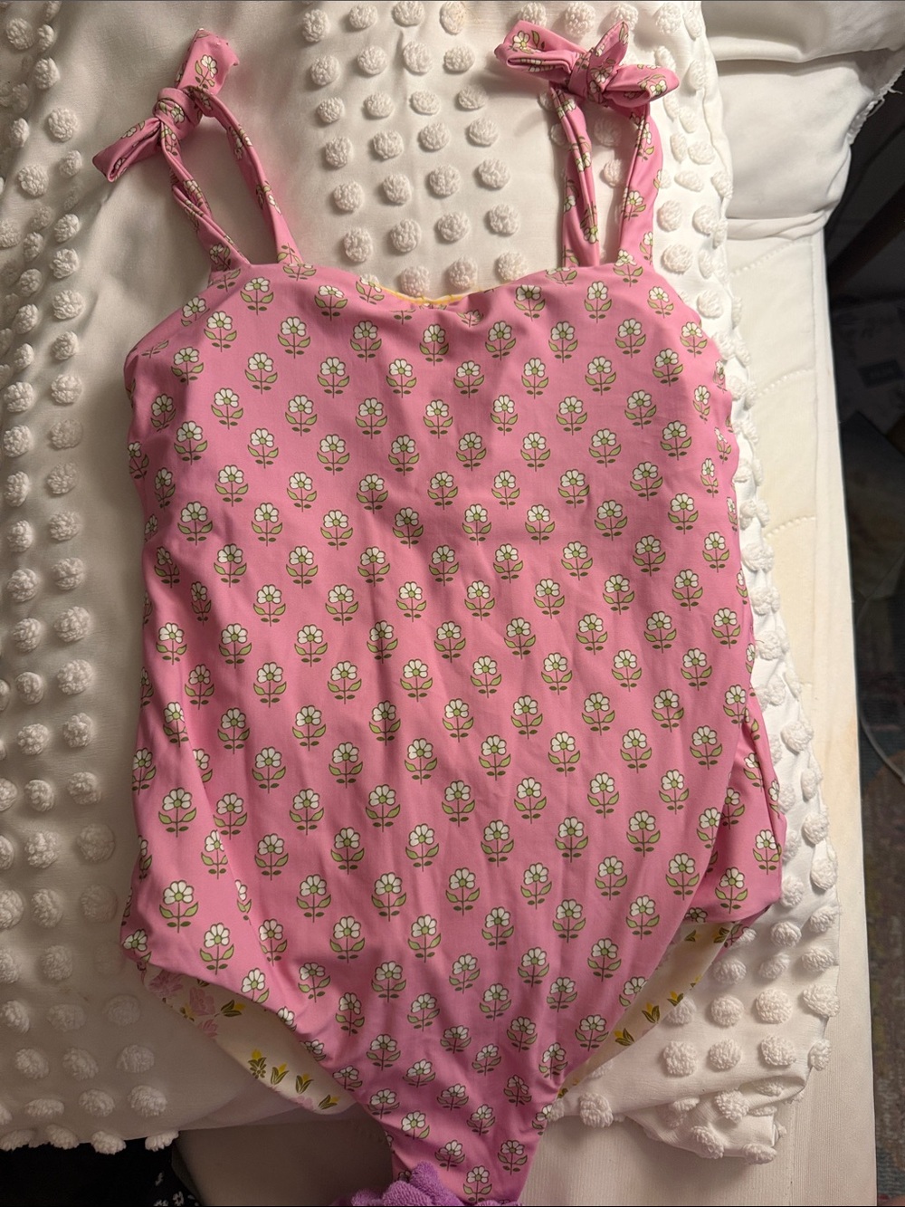 Girls' Pink Floral One-Piece Swimsuit with Tie Straps